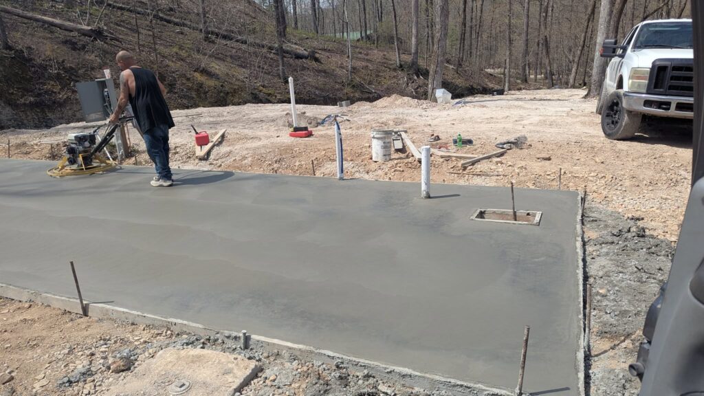 A & P Concrete crew finishing a large slab pour