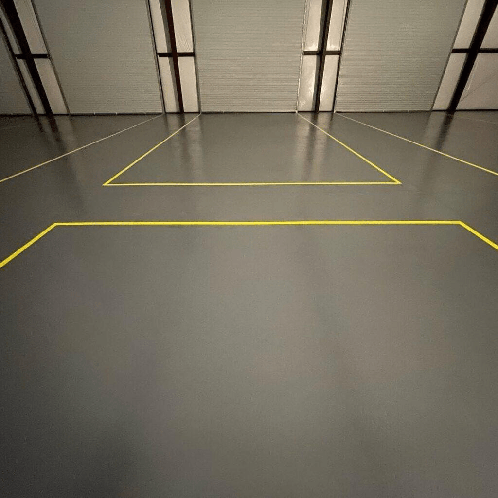 A garage with epoxy flooring