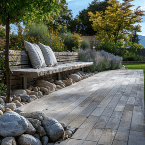 concrete stamped wood plank patio